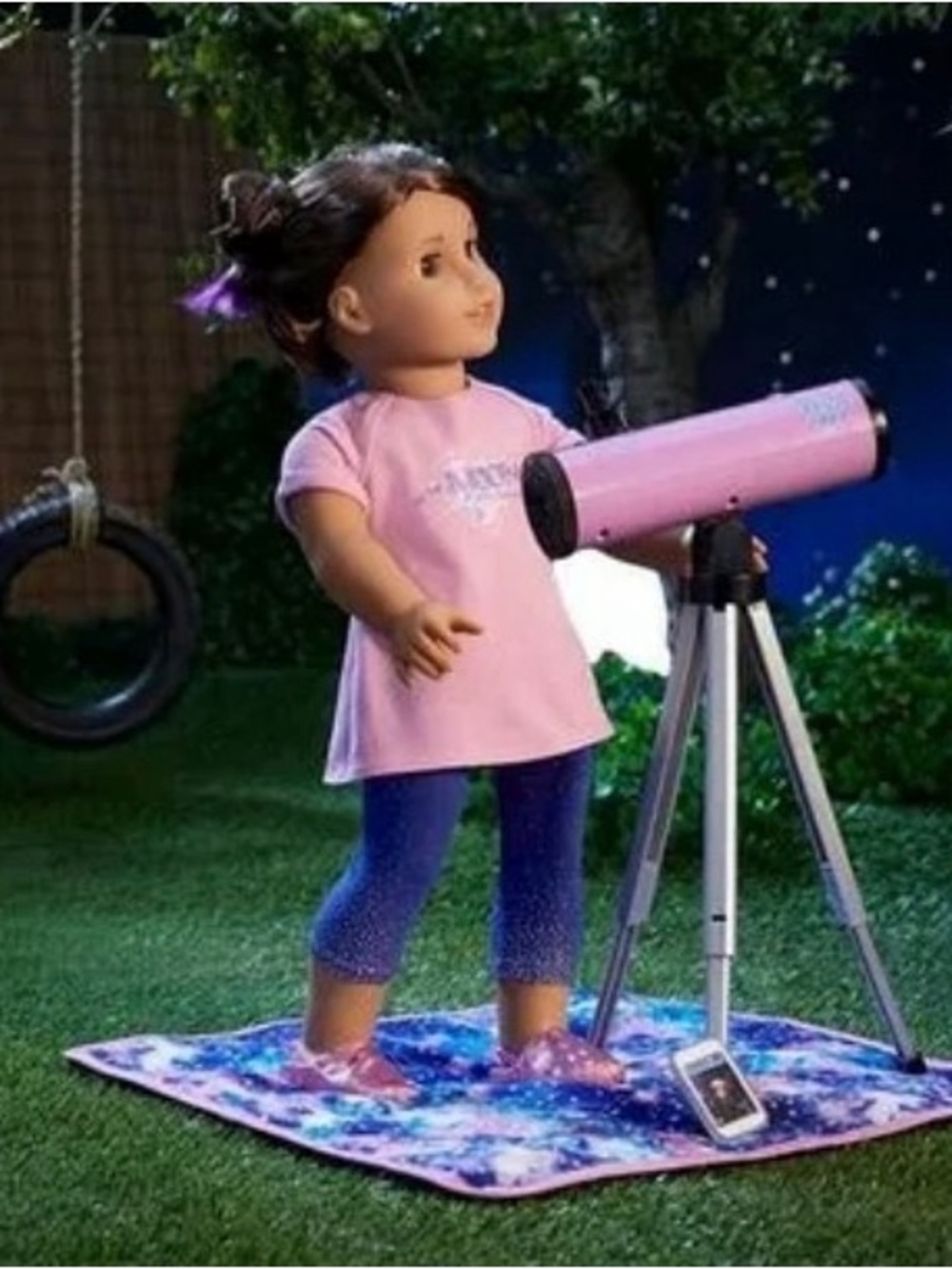 American girl doll Luciana telescope projector, blanket and phone